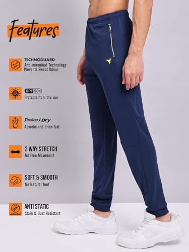 Image of TECHNOSPORT Mens Polyester Slim Fit Activewear Track Pant with SPF50+ for Running, Workout Wear Antimicrobial & Quick Dry