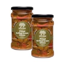 DIVINA Grilled Green Pitted Olives, 9.9 oz, 2 Pack