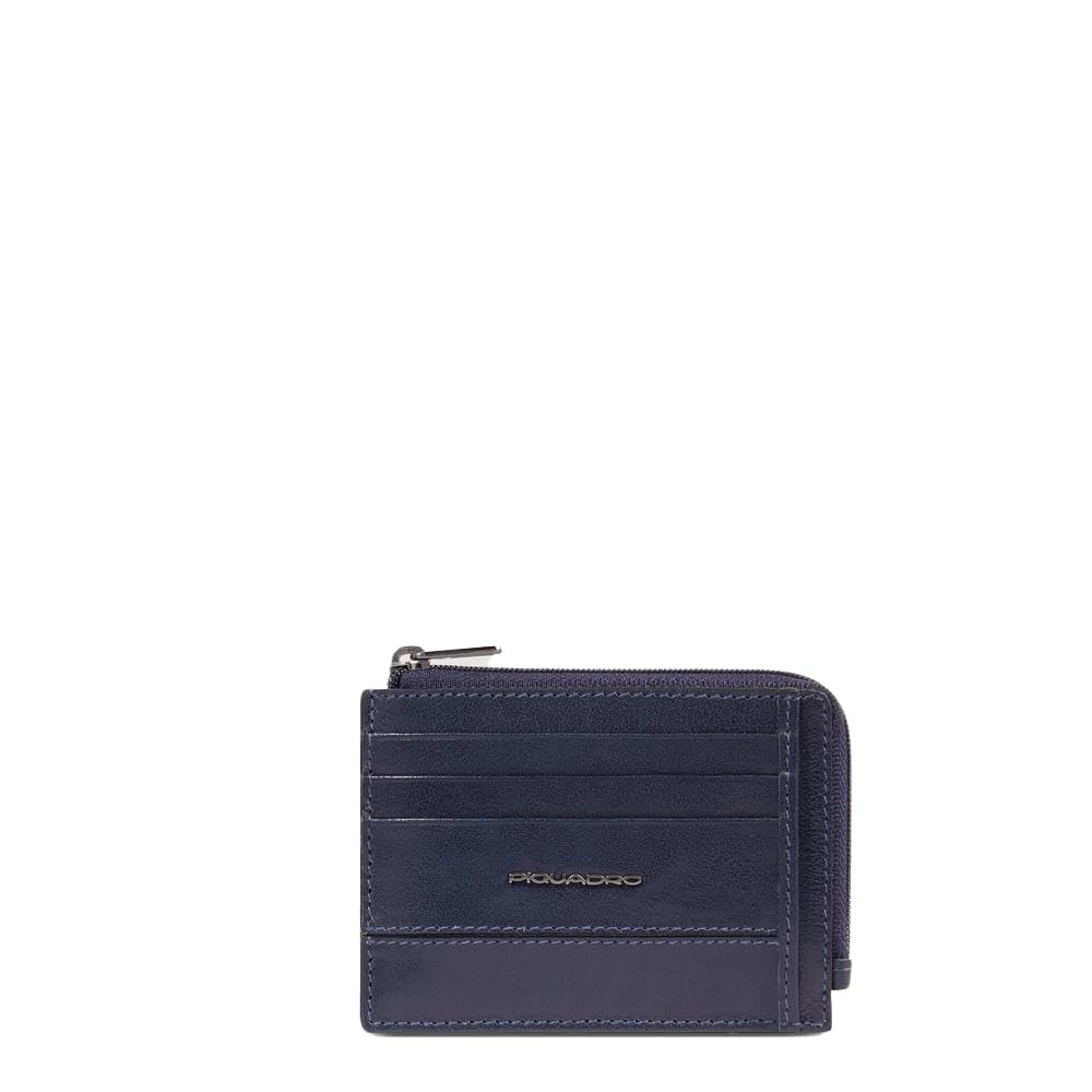 PIQUADRO – Portamonete con Porta Documenti e Carte di Credito – in Pelle – Protezione RFID, 6 fessure per carte e 1 comparto interno – Colore Blu – Uomo
