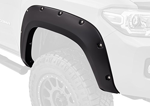 Bushwacker 30047-02 Black Pocket Rivet Style Smooth Finish Front Fender Flares for 2016-2021 Toyota Tacoma