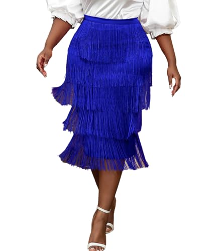 AOMEI Women's High Waist Fringe Tiered Bodycon Pencil Midi Skirt