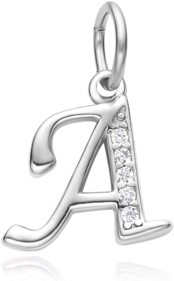 Adabele Authentic Sparkle Sterling Silver A-Z 26 Small Alphabet Block Letter Charm CZ Imitation Diamond Pendant Drop Tarnish Resistant for Earrings Bracelet Necklace Personalized Craft Jewelry Making