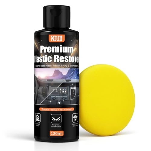 NIUB 120ML Plastic Restorer for Cars, Car Plastic Restorer, Black Trim Restorer, Plastic Restorer for Car Exterior & Interior – Restores Faded Plastic