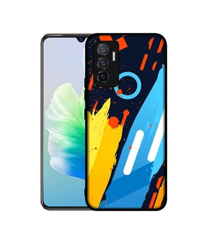 Image of Abstract Stripes Geometric Figures Design Premium 2D Printed Metal Back Case Cover for Vivo V23E 5G / Y75 4G, Multicolor
