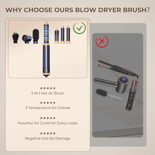 Image of 5 in 1 Hair Dryer Brush Set, Negative Ion Blow Dryer Brush Air Styler Curling Wrap Air Curler, Curling Iron Hair Styling Tools As A Gift for Straight /Curl /Drying /Smoothing