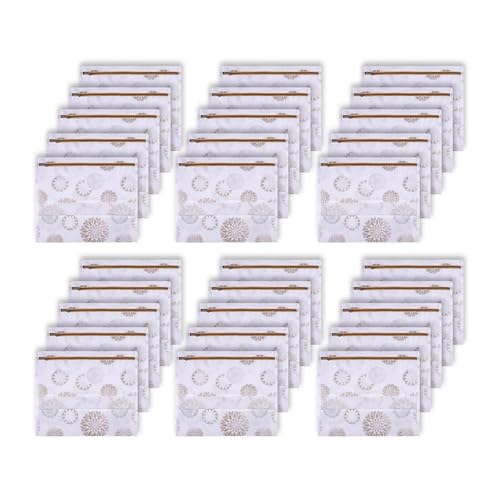 Image of Kuber Industries Pack of 30 Single Saree Bags for Storage | Mesh Window Cloth Storage Set | Non-Woven Wardrobe Organizer | Single Packing | Gola-Print | White