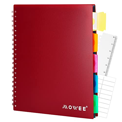 Image of Spiral Notebook - 5 Subject Notebook, College Ruled Notebook With Dividers Pocket, Tabs Label, 11 inch Ruler, 100 Sheets of 200 Pages, for Writing Journal, Home & Office, School Supplies, | 200 Pages, 11 inch Ruler, 8.5 inchx11 inch Red, Pocket Dividers with Tab Labels, for Writing Journal, Home, Office & School Supplies