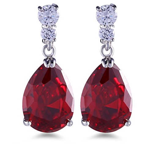 GULICX Silver Tone Ruby Color Red Zircon CZ Pear Drop Party Charming Dangle Earrings