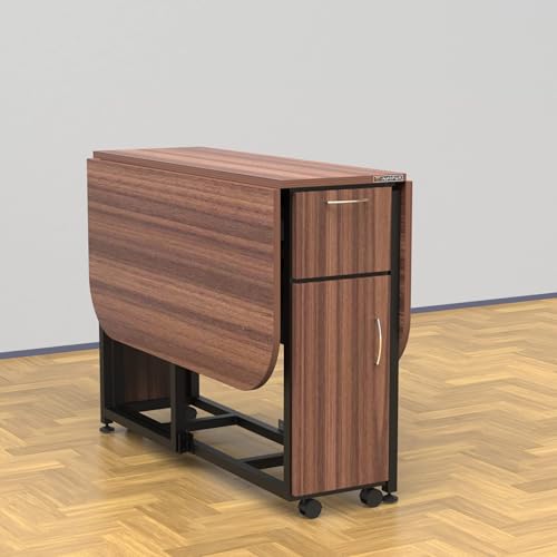 Image of InnoFur Forito Folding 4,2 Seater Dinning Multipurpose Table| Dining Room Set Wooden with Steel Frame for Home and Kitchen, Size-Regular (4 Seater), Brown