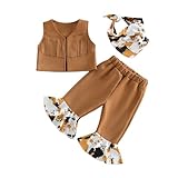Rourufy Toddler Baby Girl Western Outfit Cowgirl Tassel Sleeveless Top Vest Jacket Bell Bottoms Bandana Set Spring Clothes (C Brown, 6-12 Months)