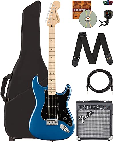 Fender Squier Affinity Stratocaster - Lake Placid Blue Bundle with Frontman 10G Amplifier, Instrument Cable, Gig Bag, Tuner, Strap, Picks, and Austin Bazaar Instructional DVD