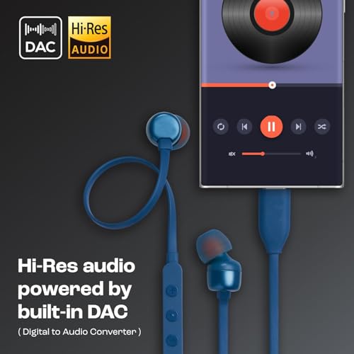 Image of Tune 310 C USB Type C Wired Earphone with Mic Comaptible with J B L Tune 310C Noise Isolation, Hi-Res, Pure Bass Sound, EQ Presets Control Compatible with All Other Android USB C Devices - (Blue)