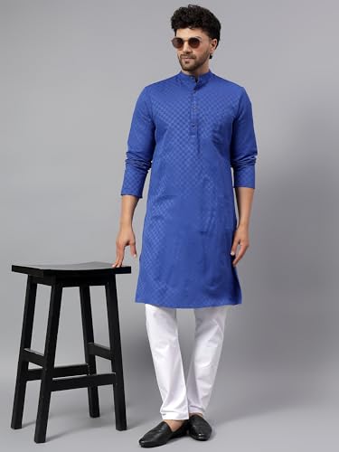 Image of LATEST CHIKAN Men's Checkered Cotton Blend Straight Kurta