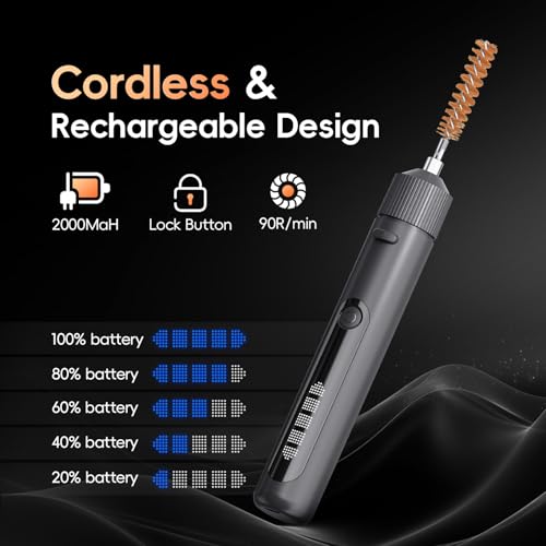 Electric Gun Cleaning Kit Universal for Guns, Rechargeable Gun Brushes for Pistol, Handgun, Shotgun, Brass Brush, Hunting Gear Gun Accessories for Men with Tough Carrying Case
