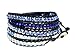 39" Sparkling Ocean Blues Faceted Bead Leather Bracelet 5x Wrap in Gift Box