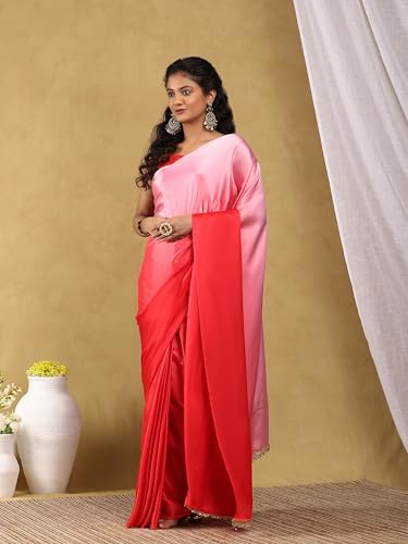 Image of Garden Vareli Lace Border Satin Saree with Unstitched Sequin Blouse Piece