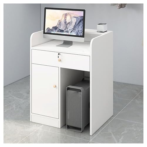 BSKJMMP Bureau de réception blanc avec œillet de câble, comptoir de caisse, tiroir verrouillable pour hall d'entrée, salon de beauté, barbier et petite...