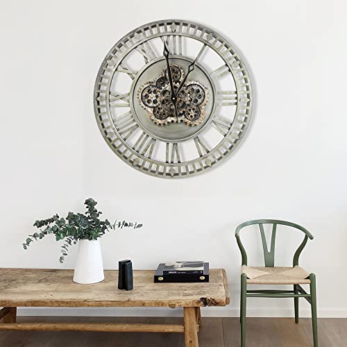 The B-Style 24" Wall Clock With Moving Gears Large Steampunk Industrial Wall Clock Oversized Rustic Vintage Metal Wall Clocks For Living Room Decor Home Office (Vintage Bronze) #TOP5