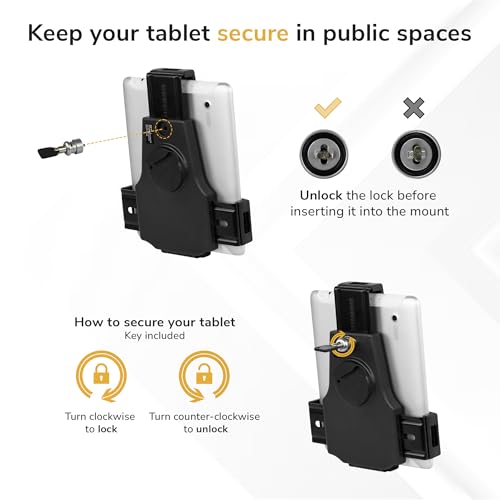Image of Mount-It! Anti-Theft Universal iPad & Samsung Tablet Floor Stand Kiosk, Locking Clamp, Height Adjustable 24.8 inch-42.5 inch, 360 Rotating POS Kiosk for 7.9 inch-11 inch Tablets, Silver