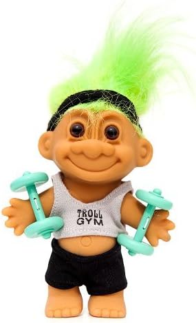 Russ Berrie My Lucky Gym Troll w/Barbells 6" Troll Doll (Green Hair)