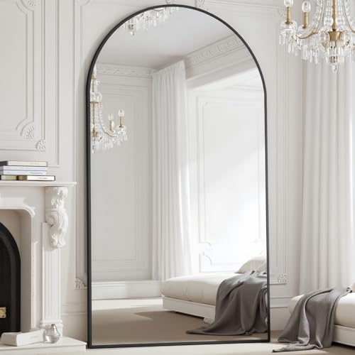 Image of Prywot Full Length Mirror, Oversized 77 inchx38 inch Arched-Top Floor Mirror, Black