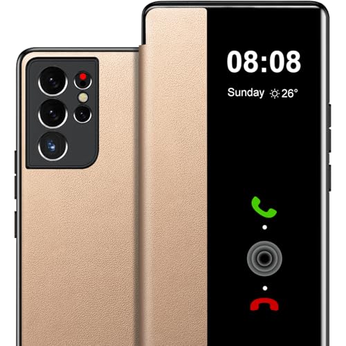 Étui à rabat pour Samsung S21 Ultra en cuir synthétique doré premium