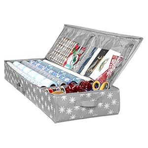 Wrapping Paper Storage Container – Fits up to 27 Rolls 1 3/8” Diam. – Underbed Gift Wrap Organizer Bags, Wrapping Paper Rolls, Ribbon, and Bows – Under Bed- Durable Material 600D – Up to 40″ Rolls