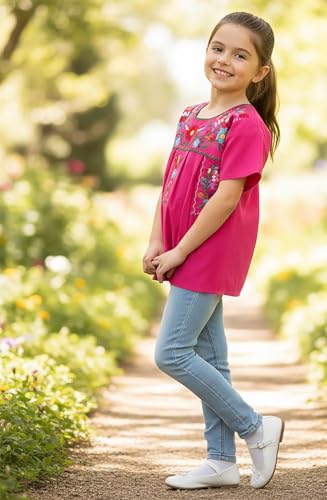Image of YZXDORWJ Mexican Blouse for Girls Traditional Embroidered Summer Short Sleeve Peasant Blouse for Kids