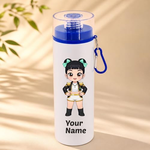 Image of 800ml Personalized Aluminium Water Bottle with Name | Korean Theme Cartoon Printed Bottle with Clip | Gift for Kids, Girls, School Use & Return Gift|Birthday Return Gift