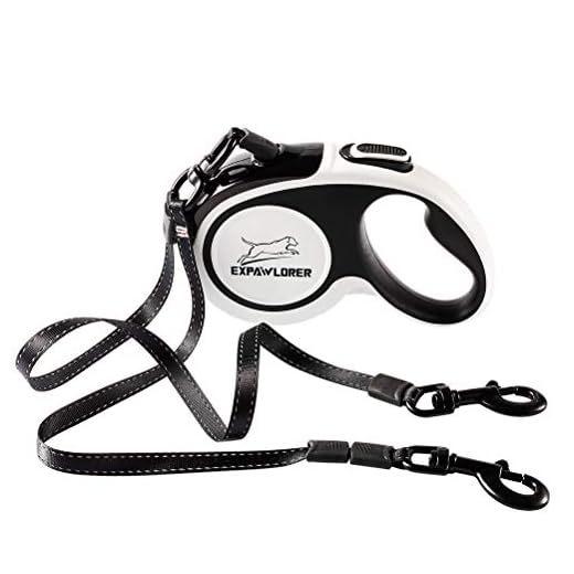 EXPAWLORER Dual Retractable Dog Leash - Double-Head Lockable Extendable Pet Leash - 16ft Reflective Nylon Ribbon - 360° Tangle-Free for Two Dogs Walking Training, Up to 160 lbs Total, 80 lbs Each