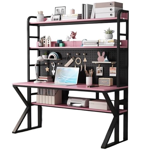 Computer Desk with,gaming Desk with Pegboard,home Office Desk,pink Computer Desk,solid Wood Writing Table,workstation Computertable with Storage Shelves & Metal Legs(39.3, Black pink)