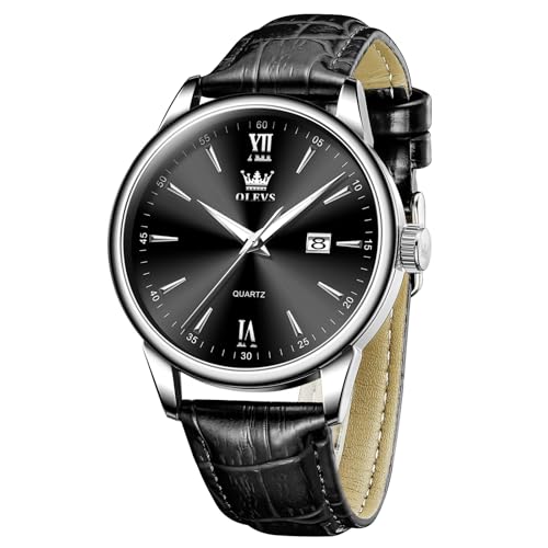 Montre classique OLEVS homme étanche avec bracelet cuir marron et cadran lisible
