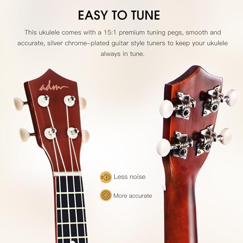 adm ukulele for beginners hawaiian wood ukelele kit for kids adult student starter professional ukalelee pack bundle with free lessons gig bag strap nylon string tuner brown 21 inch