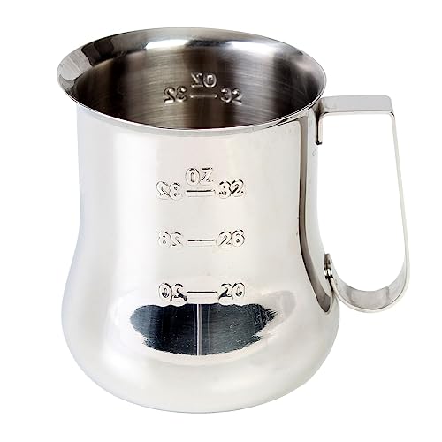 TrueCraftware- 40 oz Milk Frothing Pitcher Stainless Steel with Measuring Scale- Frother Cup Steaming Espresso Milk Pitcher Coffee Bar Cappuccino Barista Tools Milk Jug Steamer
