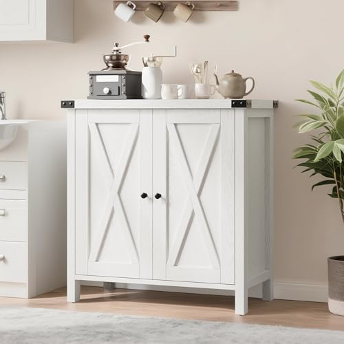Image of Coffee Bar Cabinet with Storage, 30 inch Farmhouse Kitchen Storage Cabinet with Adjustable Shelf, Console Table for Dining Room, Living Room & Entryway,Oak