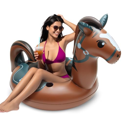 MewVeer Pool Floats, Funny Pool Floaties Inflatables Rafts for Outdoor Water Lounge, Brown Horse Pool Swimming Ring for Beach Party & Tubes Pool Toys Float for Adults by MewVeer - Used condition - US$28.49