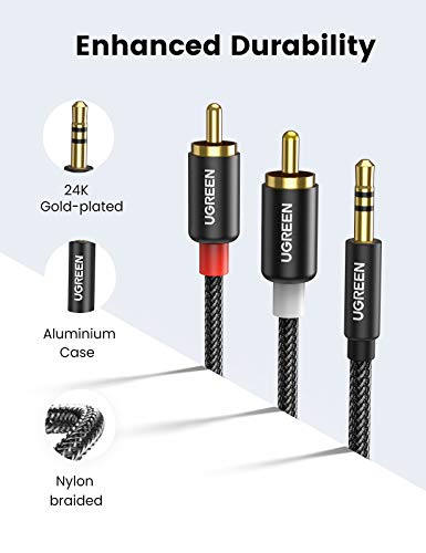 Ugreen 3.5Mm To 2Rca Cable Nylon Braided Audio Auxiliary Adapter Stereo Y Splitter Cord For Smartphone Speakers Tablet Hdtv Mp3 Player 10Ft #TOP4