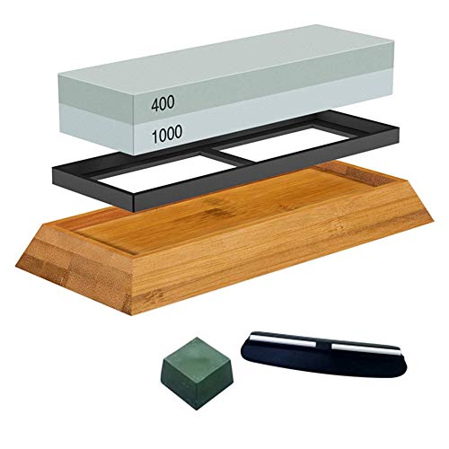 Meijunter Pierre à Aiguiser - 2 en 1 Grain 400/1000 avec des Composés dePolissage, Base Antidérapante, Guide d'angle