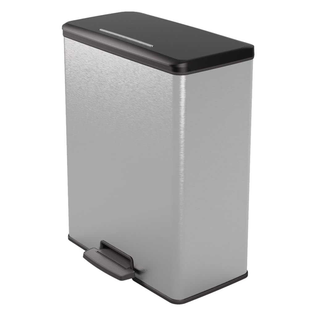 Curver Deco Bin Duo Tretmülleimer, Metallic Silber – Soft-Close-Deckel, 2 x 26 L Eimer