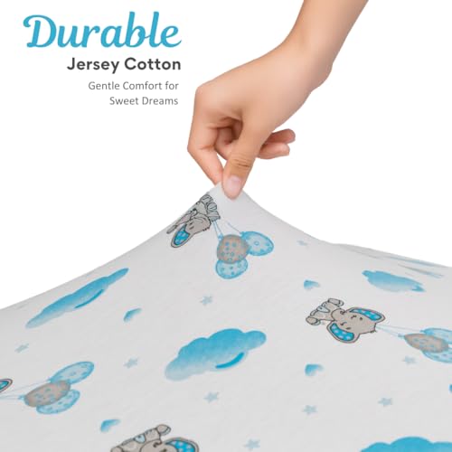 Image of 3 Pack Crib Sheets - Ultra Soft Jersey Cotton Baby Crib Sheets, Breathable Fitted Sheets for Standard Crib Mattress (52 inch x 28 inch), Baby Boy Crib Bedding Set - Blue Grey Elephant