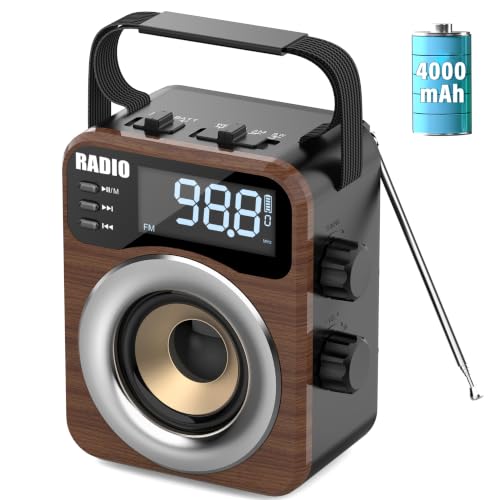 Image of Portable AM /FM /WB /SW Radio, 4000mAh Rechargeable & 3xD Cell Battery Powered | Bluetooth Digital Radios 10W Speaker,TF /USB Playback,LCD Display Weather Alert For Home Outdoor Emergency Brown