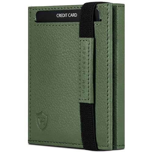 VON HEESEN Slim Wallet mit RFID Schutz - Geldbörse Herren klein - Mini Geldbeutel Damen Portmonee - Kartenetui Echtleder Karten Portemonnaie - Leder Kreditkartenetui Grün