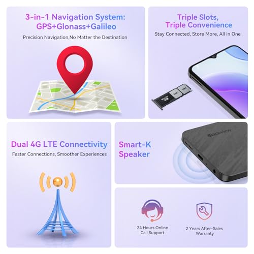 Blackview Wave 8C Unlocked Android Phones, Android 14 Unlocked Phones, Octa-Core 6GB+64GB/SD 2TB, 5000mAh Smart Phone, 6.56\" HD, 2 Years Warranty, 3 Card Slots, 4G Dual T-Mobile, 3.5mm Headphone Jack - Thumbnail 6