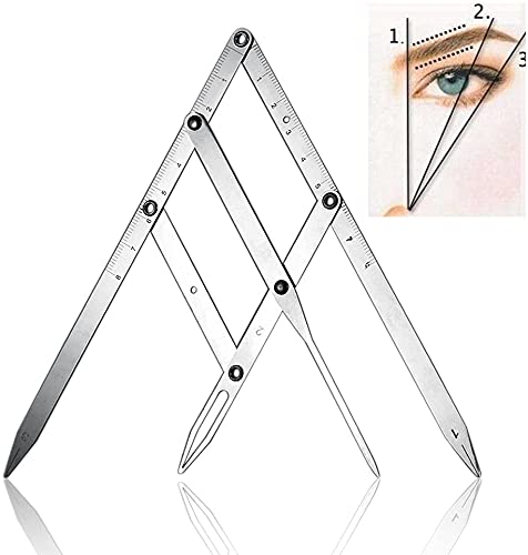 Namvo Calibrador medio de la regla del tatuaje de la ceja, herramienta reutilizable plegable de la medida de la plantilla del maquillaje permanente Microblading de la ceja del acero inoxidable