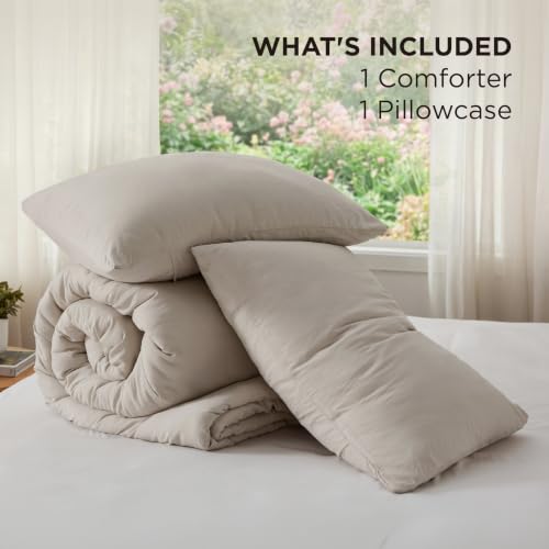 Image of Bedsure Twin /Twin XL Comforter Set, Muted Linen Soft Prewashed Bedding for All Seasons, 2 Pieces GentleSoft Bed Set, 1 Lightweight Comforter (68 inchx88 inch) and 1 Pillowcase (20 inchx26 inch)