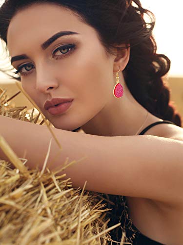 12 Pairs Faux Druzy Drop Earrings Crystal Pendant Dangle Earrings Multicolor Stainless Steel Earrings For Women Girls (Teardrop Shape) #TOP1