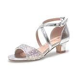 Vonair Girls Sandals Open Toe Heels Dress Shoes for Girls Wedding Party Shoes Silver Big Kid US 1