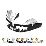 OPRO Instant Custom-Fit Mouthguard – Dentist Level Gum Shield Adult and Kids – OPRO Mouth Guard Boxing and MMA, Self-Fit Gum Shield Rugby – Maximum Protection with Dental Warranty (Black/White/White)