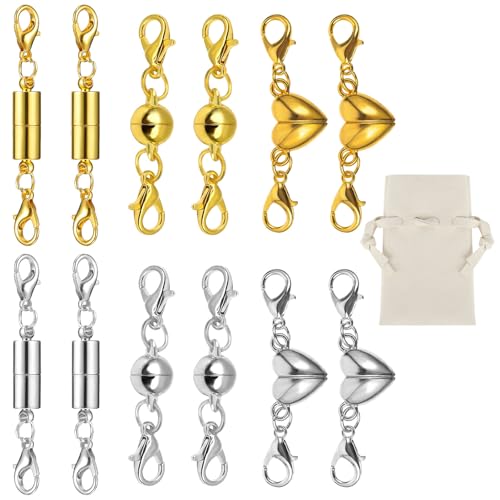 12 Stück Magnetverschluss Kette, Gold/Silber Magnetverschluss Armband, Magnetische Armband Verschluss, Verschlüsse für Armbänder, Kettenverschluss für DIY Armband Halskette Schmuckherstellung