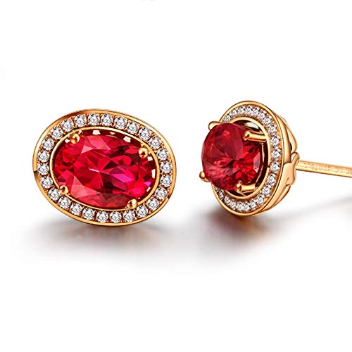 ANAZOZ 18K Oro Rosa Pendientes Mujer Oro Rosa Pendientes Mujer Oval Turmalina...
